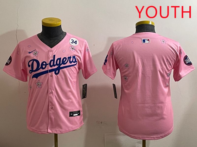 Youth Los Angeles Dodgers Blank Pink Sakura Edition 2025 Nike MLB Jersey style 4